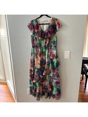 Soft Surroundings Ambrosia Tiered Floral Ruffle Maxi Dress Women's LARGE